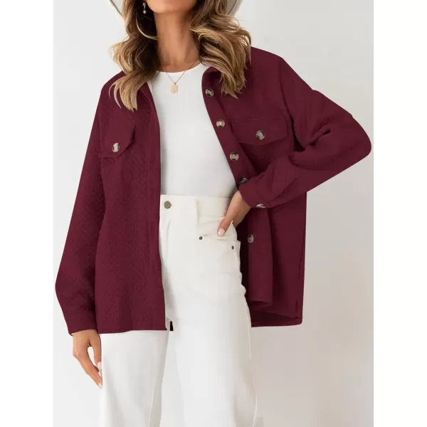 imageZESICA Womens Casual Long Sleeve Button Down Loose Lightweight Shacket Shirt Jacket Coat Outerwear with PocketsWine