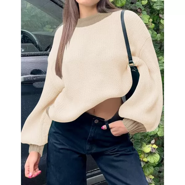 imageZESICA Womens Casual Long Sleeve Crew Neck Pullover 2023 Fall Ribbed Knit Loose Contrast Color Sweater TopsApricot