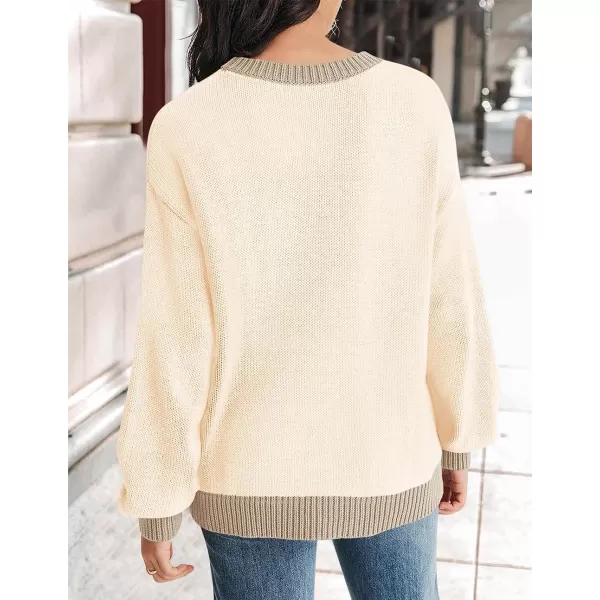 imageZESICA Womens Casual Long Sleeve Crew Neck Pullover 2023 Fall Ribbed Knit Loose Contrast Color Sweater TopsApricot