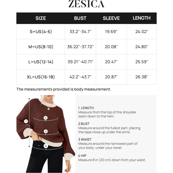 imageZESICA Womens Casual Long Sleeve Crew Neck Pullover 2023 Fall Ribbed Knit Loose Contrast Color Sweater TopsCoffee