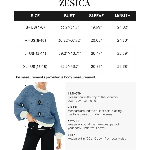 imageZESICA Womens Casual Long Sleeve Crew Neck Pullover 2023 Fall Ribbed Knit Loose Contrast Color Sweater TopsDustyblue