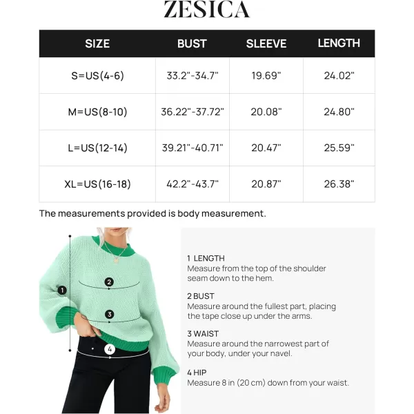 imageZESICA Womens Casual Long Sleeve Crew Neck Pullover 2023 Fall Ribbed Knit Loose Contrast Color Sweater TopsGreen