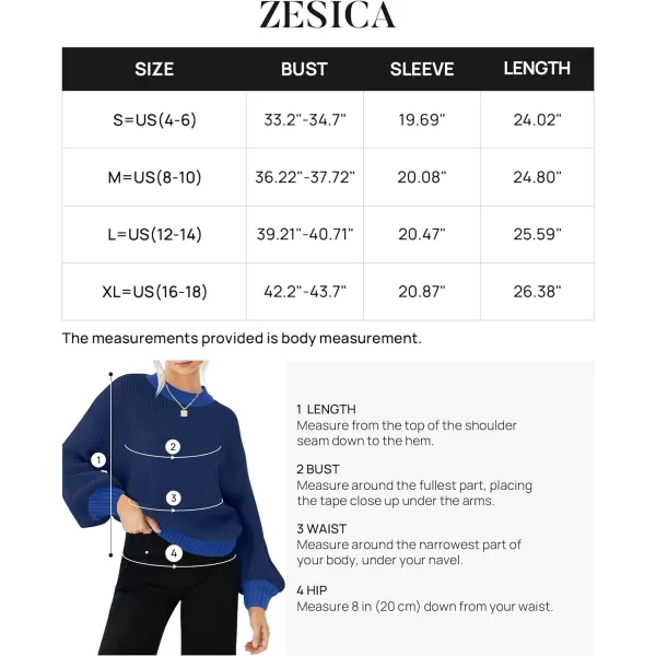imageZESICA Womens Casual Long Sleeve Crew Neck Pullover 2023 Fall Ribbed Knit Loose Contrast Color Sweater TopsNavy