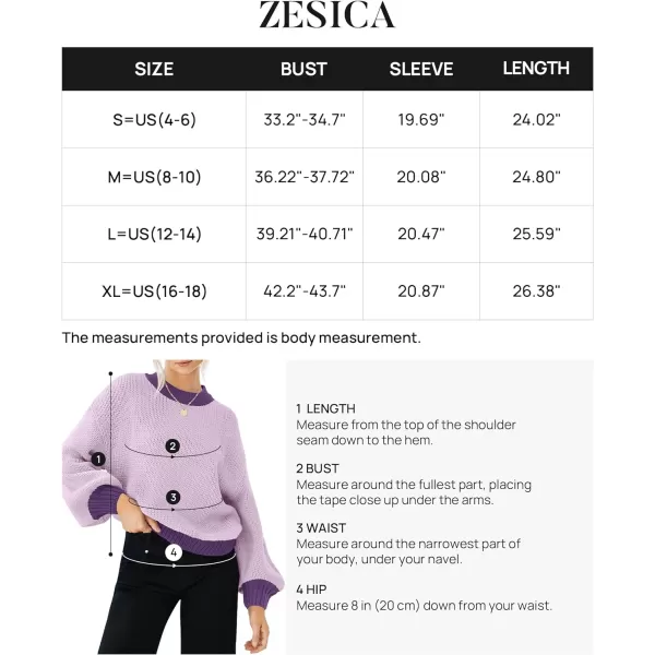 imageZESICA Womens Casual Long Sleeve Crew Neck Pullover 2023 Fall Ribbed Knit Loose Contrast Color Sweater TopsPurple