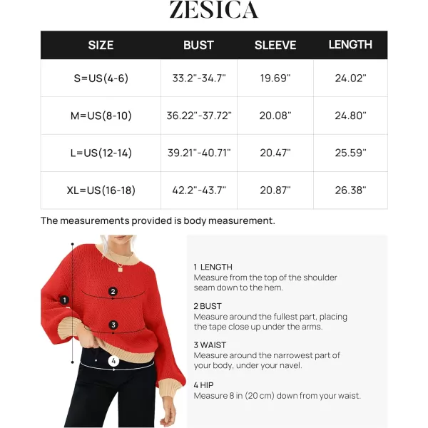 imageZESICA Womens Casual Long Sleeve Crew Neck Pullover 2023 Fall Ribbed Knit Loose Contrast Color Sweater TopsRed