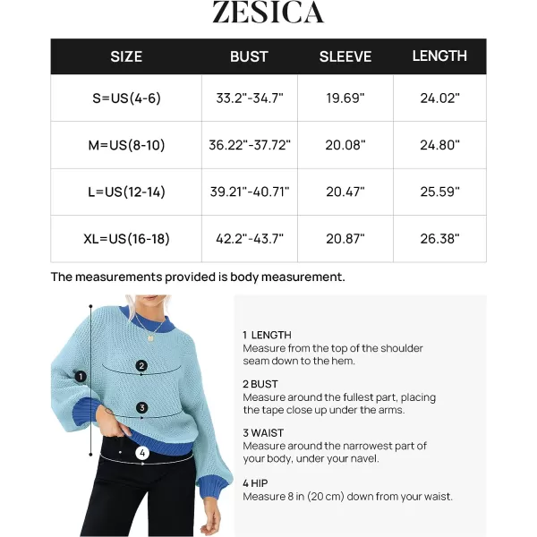 imageZESICA Womens Casual Long Sleeve Crew Neck Pullover 2023 Fall Ribbed Knit Loose Contrast Color Sweater TopsSky
