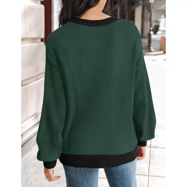 imageZESICA Womens Casual Long Sleeve Crew Neck Pullover 2024 Fall Ribbed Knit Loose Contrast Color Sweater TopsDarkgreen
