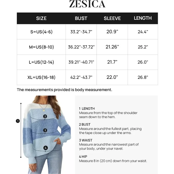 imageZESICA Womens Casual Long Sleeve Crew Neck Striped Color Block Oversized Loose Fit Soft Knit Sweater Pullover TopsBlue