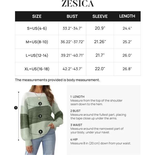imageZESICA Womens Casual Long Sleeve Crew Neck Striped Color Block Oversized Loose Fit Soft Knit Sweater Pullover TopsGreen
