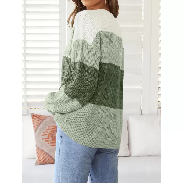 imageZESICA Womens Casual Long Sleeve Crew Neck Striped Color Block Oversized Loose Fit Soft Knit Sweater Pullover TopsGreen