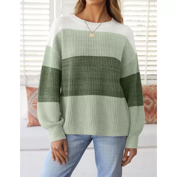 imageZESICA Womens Casual Long Sleeve Crew Neck Striped Color Block Oversized Loose Fit Soft Knit Sweater Pullover TopsGreen