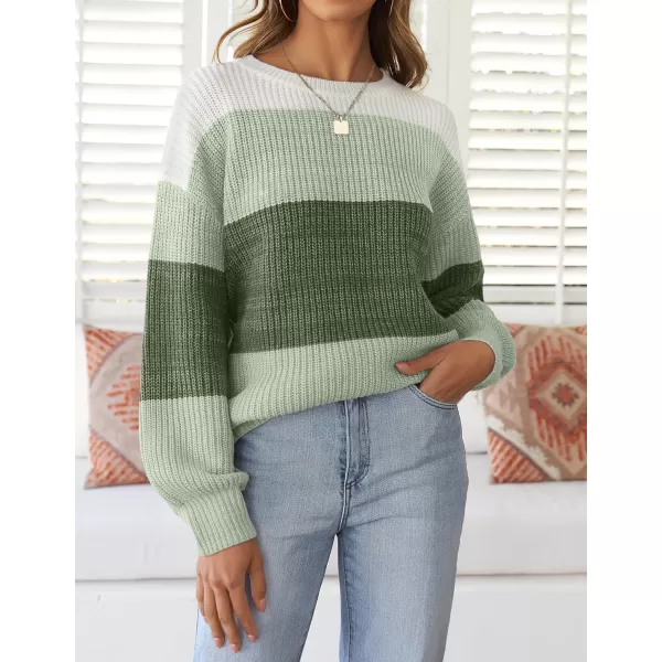 imageZESICA Womens Casual Long Sleeve Crew Neck Striped Color Block Oversized Loose Fit Soft Knit Sweater Pullover TopsGreen