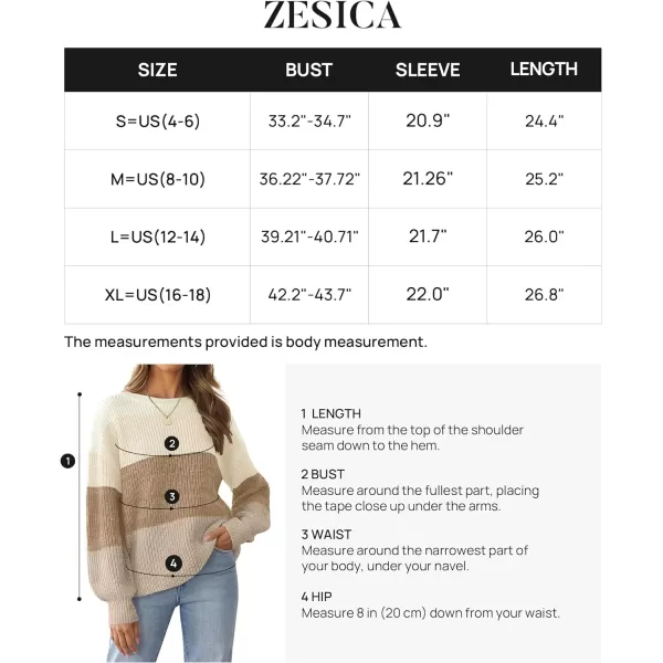 imageZESICA Womens Casual Long Sleeve Crew Neck Striped Color Block Oversized Loose Fit Soft Knit Sweater Pullover TopsKhaki