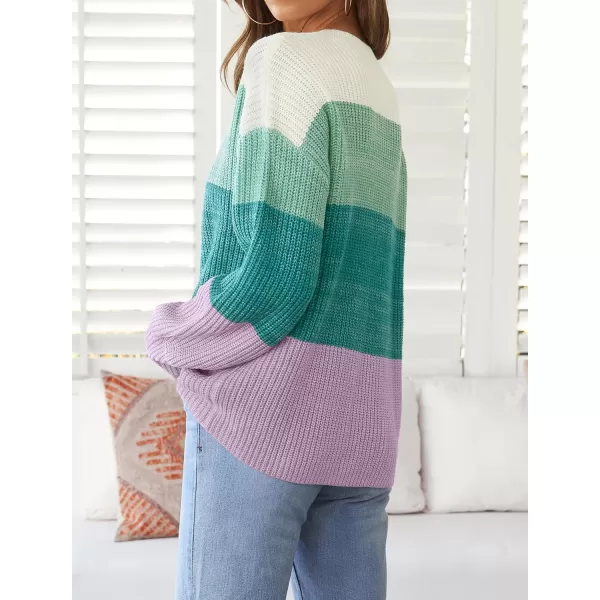 imageZESICA Womens Casual Long Sleeve Crew Neck Striped Color Block Oversized Loose Fit Soft Knit Sweater Pullover TopsMint