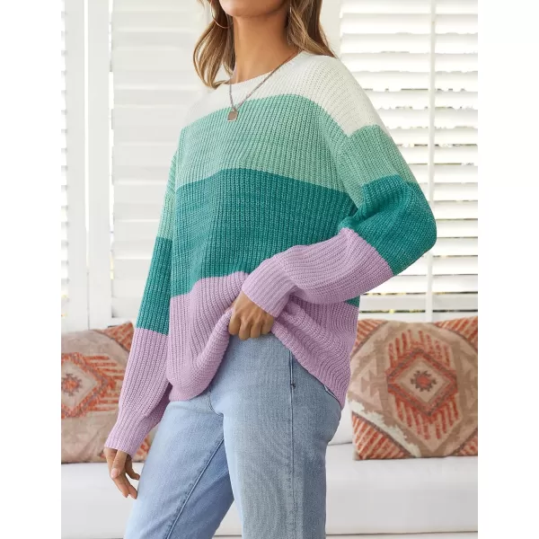 imageZESICA Womens Casual Long Sleeve Crew Neck Striped Color Block Oversized Loose Fit Soft Knit Sweater Pullover TopsMint