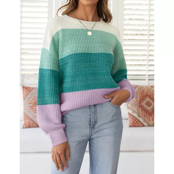 imageZESICA Womens Casual Long Sleeve Crew Neck Striped Color Block Oversized Loose Fit Soft Knit Sweater Pullover TopsMint