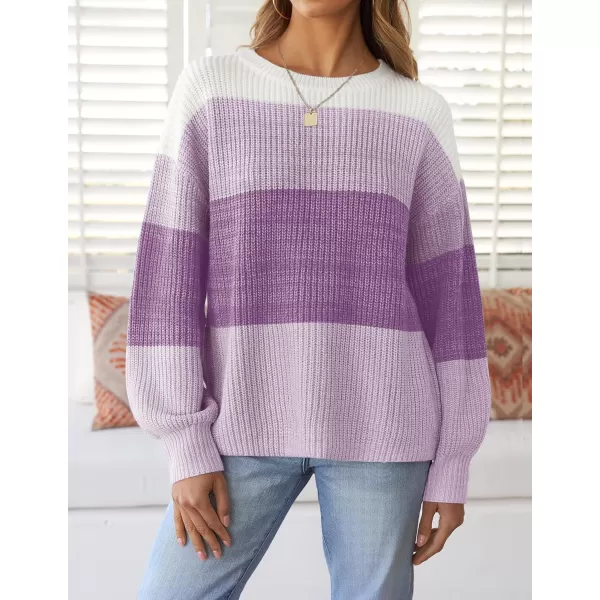 imageZESICA Womens Casual Long Sleeve Crew Neck Striped Color Block Oversized Loose Fit Soft Knit Sweater Pullover TopsTaro