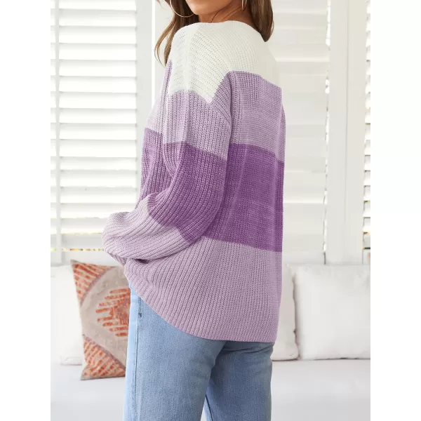 imageZESICA Womens Casual Long Sleeve Crew Neck Striped Color Block Oversized Loose Fit Soft Knit Sweater Pullover TopsTaro