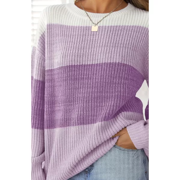 imageZESICA Womens Casual Long Sleeve Crew Neck Striped Color Block Oversized Loose Fit Soft Knit Sweater Pullover TopsTaro