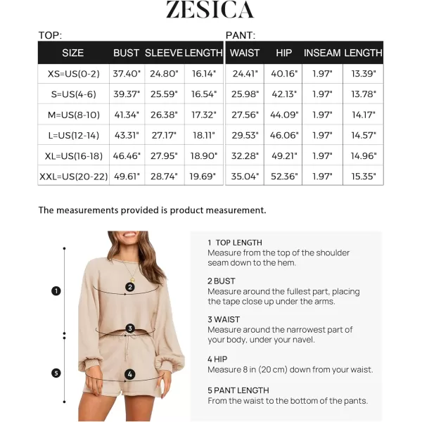 imageZESICA Womens Casual Long Sleeve Solid Color Knit Pullover Sweatsuit 2 Piece Short Sweater Outfits SetsApricot