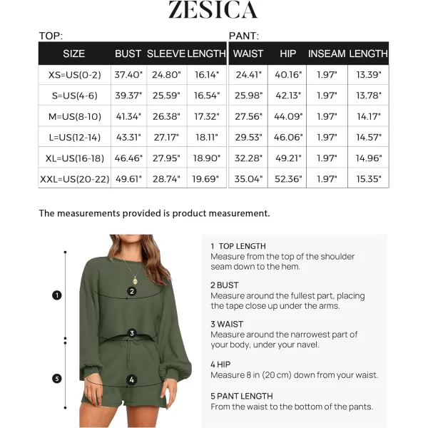 imageZESICA Womens Casual Long Sleeve Solid Color Knit Pullover Sweatsuit 2 Piece Short Sweater Outfits SetsArmygreen
