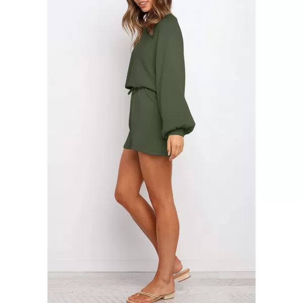 imageZESICA Womens Casual Long Sleeve Solid Color Knit Pullover Sweatsuit 2 Piece Short Sweater Outfits SetsArmygreen