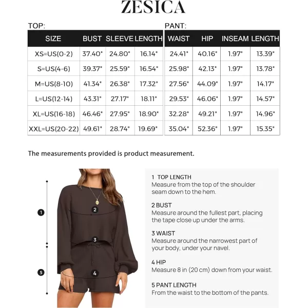 imageZESICA Womens Casual Long Sleeve Solid Color Knit Pullover Sweatsuit 2 Piece Short Sweater Outfits SetsCoffee