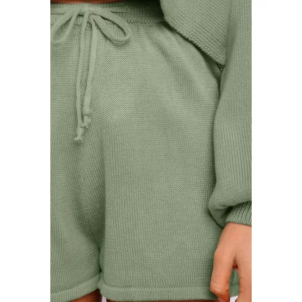 imageZESICA Womens Casual Long Sleeve Solid Color Knit Pullover Sweatsuit 2 Piece Short Sweater Outfits SetsGreen