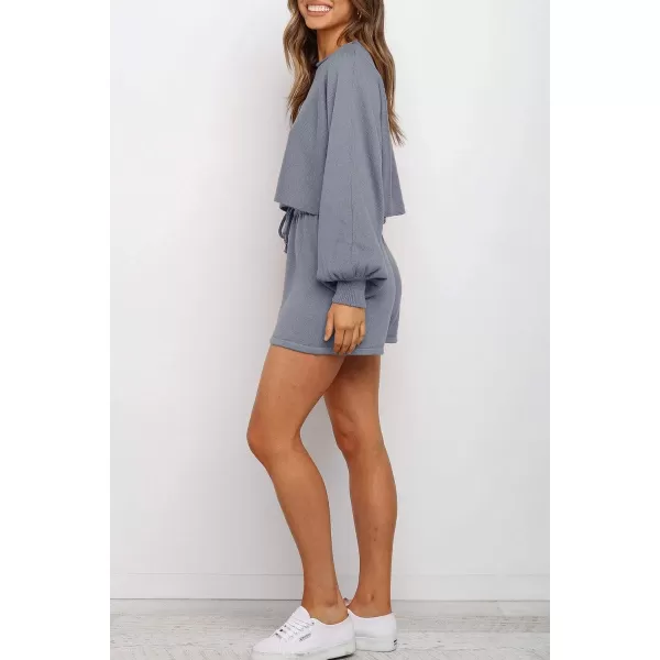 imageZESICA Womens Casual Long Sleeve Solid Color Knit Pullover Sweatsuit 2 Piece Short Sweater Outfits SetsGrey
