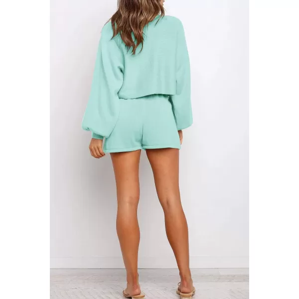 imageZESICA Womens Casual Long Sleeve Solid Color Knit Pullover Sweatsuit 2 Piece Short Sweater Outfits SetsMint