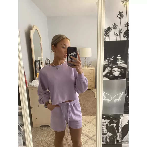 imageZESICA Womens Casual Long Sleeve Solid Color Knit Pullover Sweatsuit 2 Piece Short Sweater Outfits SetsPurple