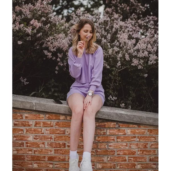 imageZESICA Womens Casual Long Sleeve Solid Color Knit Pullover Sweatsuit 2 Piece Short Sweater Outfits SetsPurple