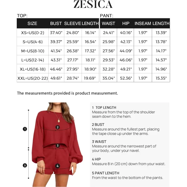 imageZESICA Womens Casual Long Sleeve Solid Color Knit Pullover Sweatsuit 2 Piece Short Sweater Outfits SetsRed