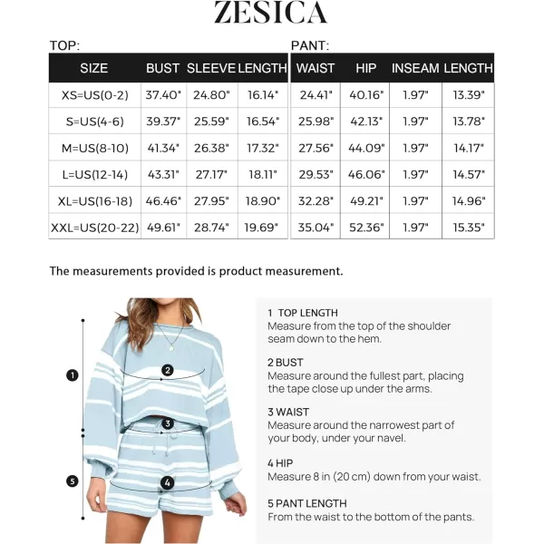 imageZESICA Womens Casual Long Sleeve Solid Color Knit Pullover Sweatsuit 2 Piece Short Sweater Outfits SetsStripedblue