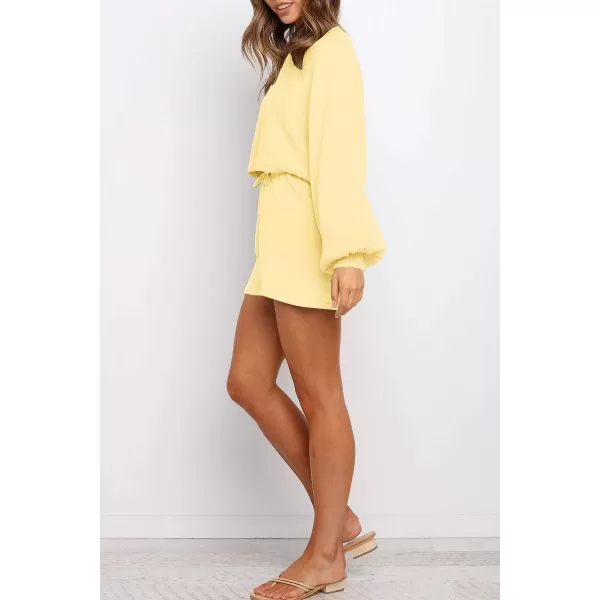 imageZESICA Womens Casual Long Sleeve Solid Color Knit Pullover Sweatsuit 2 Piece Short Sweater Outfits SetsYellow