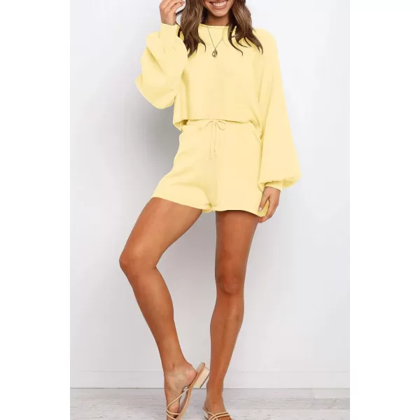 imageZESICA Womens Casual Long Sleeve Solid Color Knit Pullover Sweatsuit 2 Piece Short Sweater Outfits SetsYellow