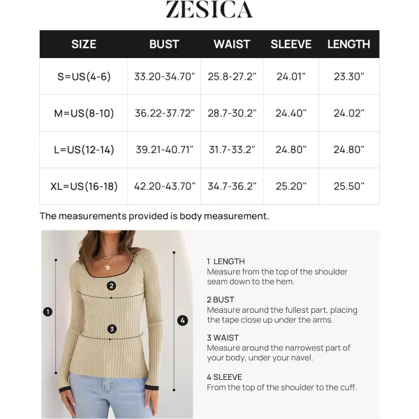 imageZESICA Womens Casual Long Sleeve Tops Square Neck Basic Shirts Fall Winter Slim Fitted Ribbed Knit SweatersBeige