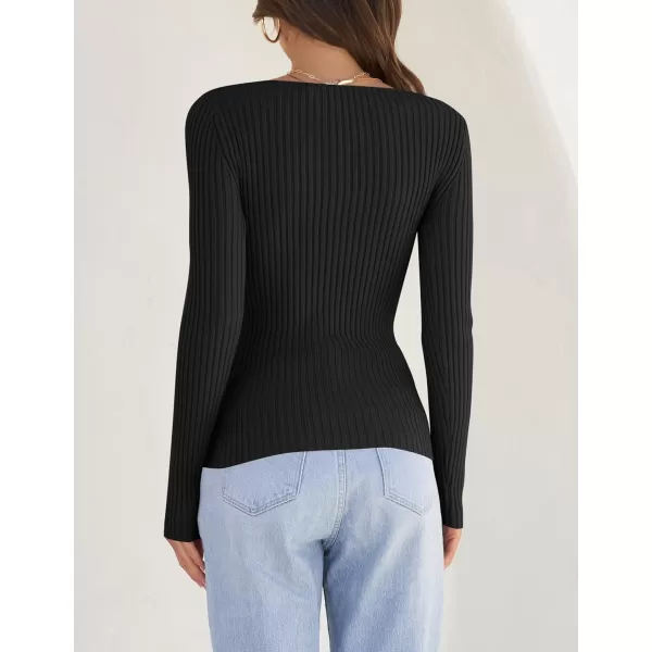 imageZESICA Womens Casual Long Sleeve Tops Square Neck Basic Shirts Fall Winter Slim Fitted Ribbed Knit SweatersBlack