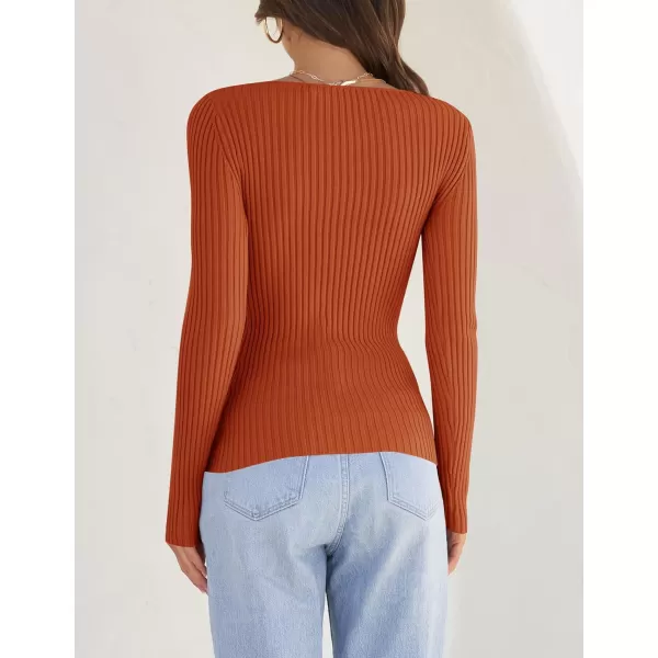 imageZESICA Womens Casual Long Sleeve Tops Square Neck Basic Shirts Fall Winter Slim Fitted Ribbed Knit SweatersCaramel