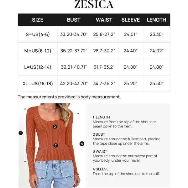 imageZESICA Womens Casual Long Sleeve Tops Square Neck Basic Shirts Fall Winter Slim Fitted Ribbed Knit SweatersCaramel