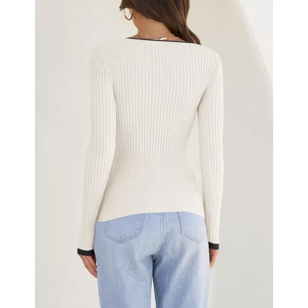 imageZESICA Womens Casual Long Sleeve Tops Square Neck Basic Shirts Fall Winter Slim Fitted Ribbed Knit SweatersCream