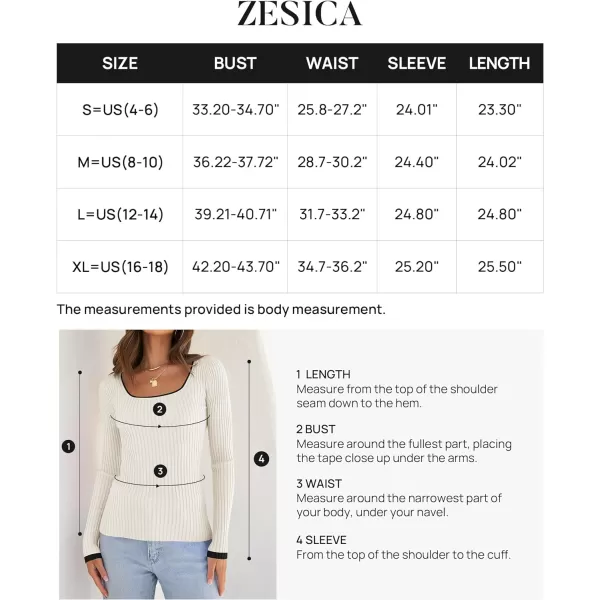 imageZESICA Womens Casual Long Sleeve Tops Square Neck Basic Shirts Fall Winter Slim Fitted Ribbed Knit SweatersCream