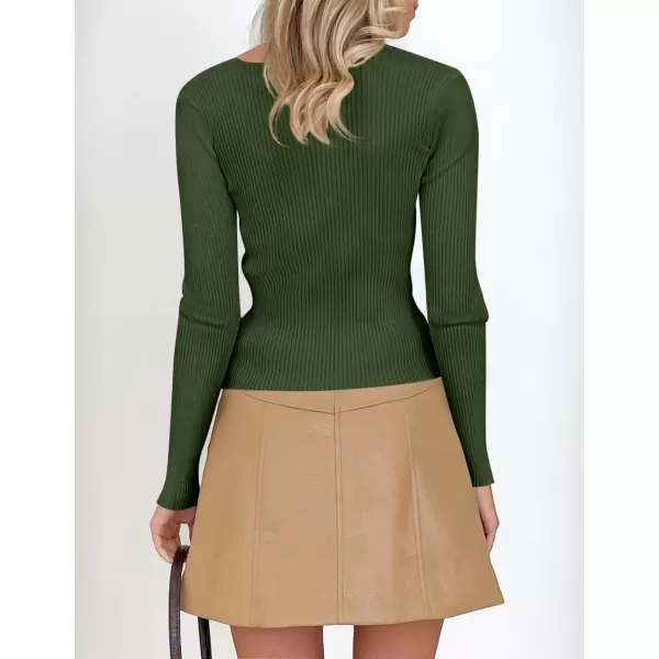 imageZESICA Womens Casual Long Sleeve Tops Square Neck Basic Shirts Fall Winter Slim Fitted Ribbed Knit SweatersDarkgreen