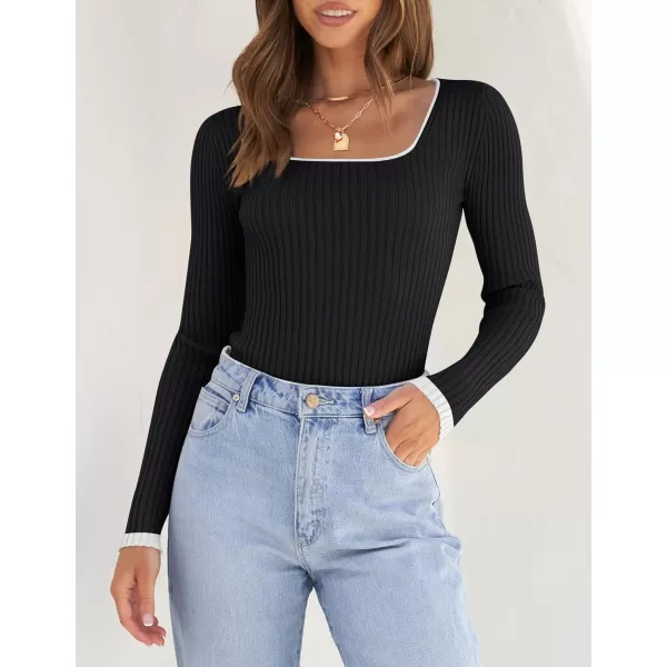 imageZESICA Womens Casual Long Sleeve Tops Square Neck Basic Shirts Fall Winter Slim Fitted Ribbed Knit SweatersDim