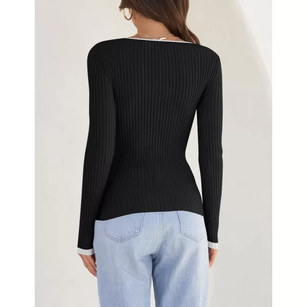 imageZESICA Womens Casual Long Sleeve Tops Square Neck Basic Shirts Fall Winter Slim Fitted Ribbed Knit SweatersDim