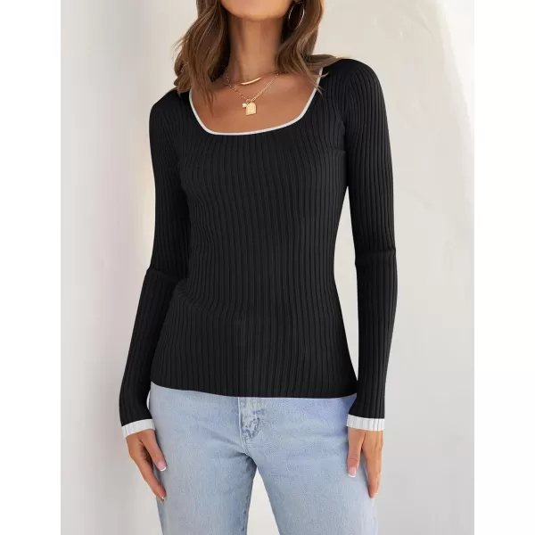 imageZESICA Womens Casual Long Sleeve Tops Square Neck Basic Shirts Fall Winter Slim Fitted Ribbed Knit SweatersDim