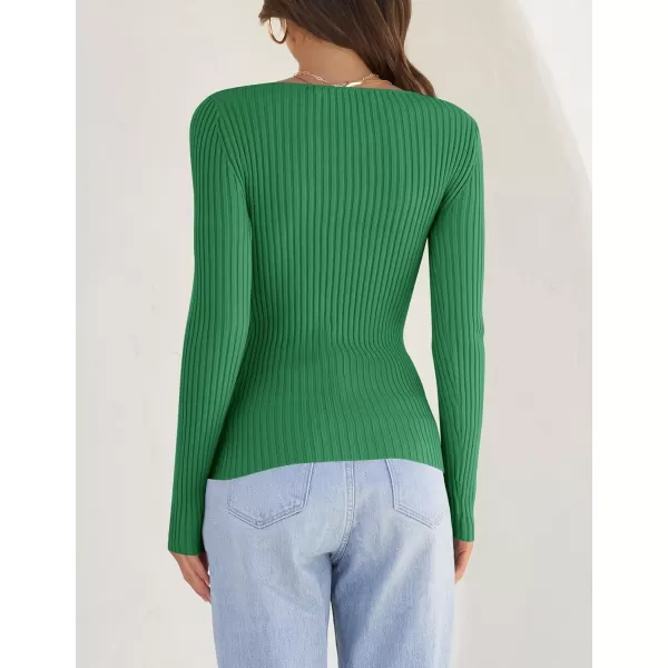 imageZESICA Womens Casual Long Sleeve Tops Square Neck Basic Shirts Fall Winter Slim Fitted Ribbed Knit SweatersGreen