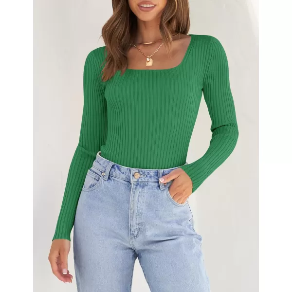 imageZESICA Womens Casual Long Sleeve Tops Square Neck Basic Shirts Fall Winter Slim Fitted Ribbed Knit SweatersGreen