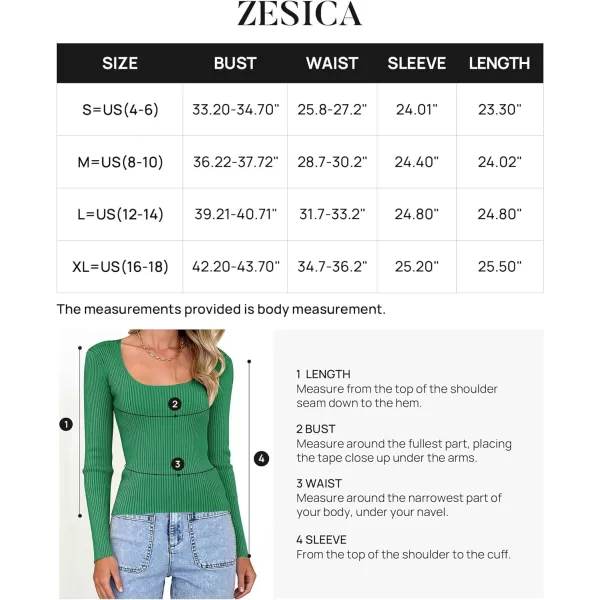 imageZESICA Womens Casual Long Sleeve Tops Square Neck Basic Shirts Fall Winter Slim Fitted Ribbed Knit SweatersGreen