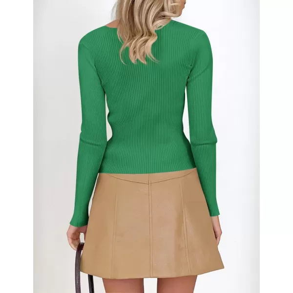 imageZESICA Womens Casual Long Sleeve Tops Square Neck Basic Shirts Fall Winter Slim Fitted Ribbed Knit SweatersGreen